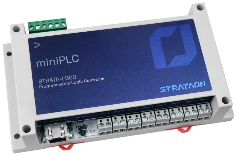 Controlador miniPLC da Strataon, vista frontal
