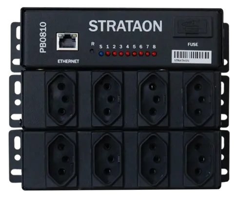 Painel smartPDU com 8 tomadas gerenciáveis individualmente e indicadores de status